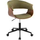 Vintage Mod Office Chair in Black Metal, Walnut Wood & Green Fabric